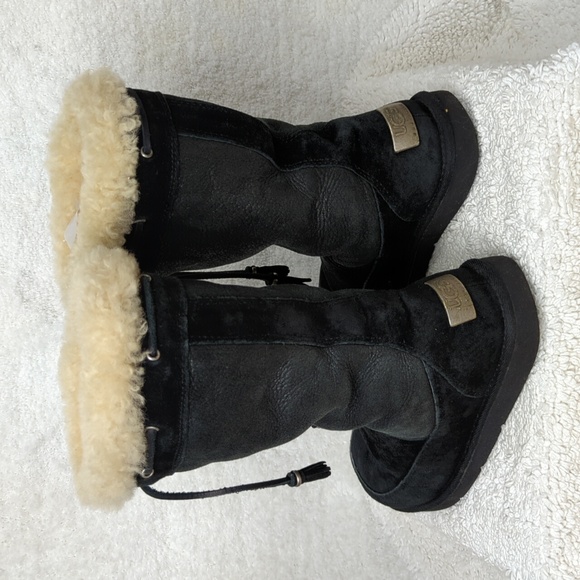 Ugg Shearling Classic Boot Tassels Womens 6 Black Suede Shoes glitter 8 - Picture 9 of 16